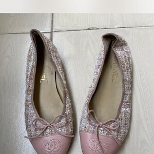 Chanel Pink Tweed Loafers with Bow
